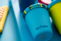 Close up of a Klean kanteen kids steel cup in the Mykonos blue colour