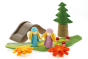2 Papoose rainbow flowers on a white background in front of a green play mat with Papoose trees and a wooden bridge toy