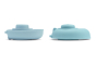 PlanToys eco-friendly blue rubber boat and submarine bath toys on a white background