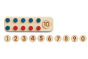 Close up of the PlanToys wooden numbers peg board game on a white background