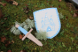Vah Tristan Castle Mini Wooden Shield & Dagger Set pictured placed on grass outdoors