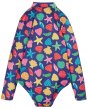 back of purple Mussel Seashells Runa Long Sleeve Swimsuit with the colourful seashells print from frugi