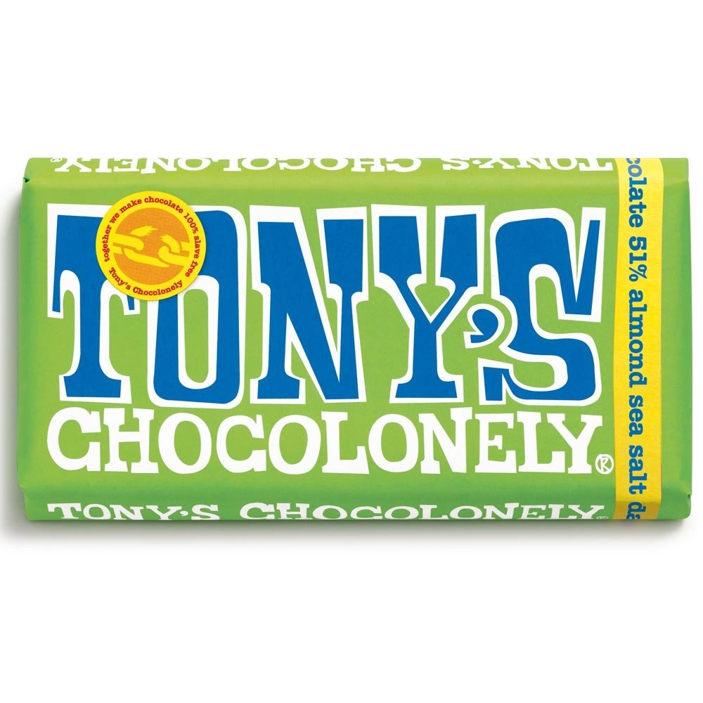 Tony&#39;s Chocolonely Fairtrade Dark Almond Sea Salt Chocolate 180g