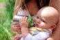 Close up of baby drinking from the Kid Kanteen 9oz baby bottle 