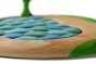 Close up of the wood grains on the Bumbu eco-friendly solid wooden lake and ducklings puzzle on a white background