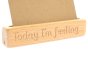 Close up of a Coach House english emotion flashcard in the wooden emotion flashcard stand on a white background