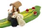 Papoose handmade sleepy mice toys huddled around a wooden wishing well on a green felt play mat
