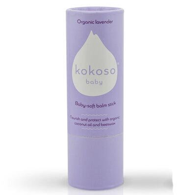 Kokoso eco-friendly organic lavender baby balm stick on a white background