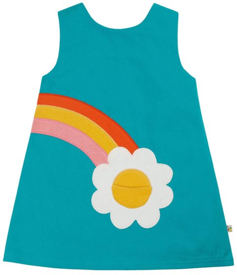 teal penny shift dress with daisy applique from frugi