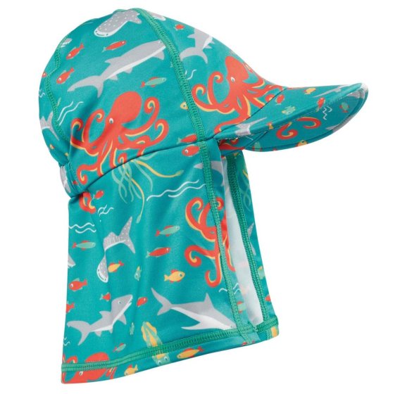 teal legionnaire hat with the what lies below print from frugi