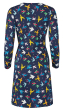 Frugi organic cotton navy long sleeve adults dress with rainbow birds all over