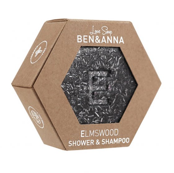 Ben & Anna Elmwood plastic-free solid shower and shampoo soap on a white background