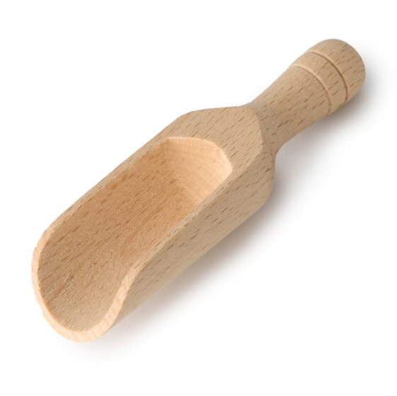 Ecoliving 14cm eco-friendly beech wood scoop on a white background