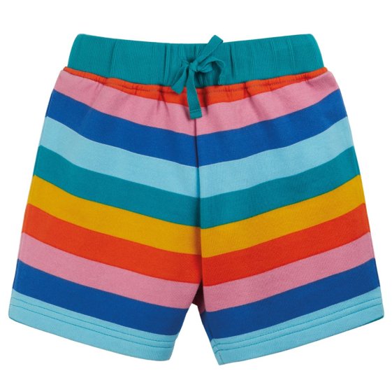 rainbow stripe organic cotton shorts with a stretchy rib waist from frugi