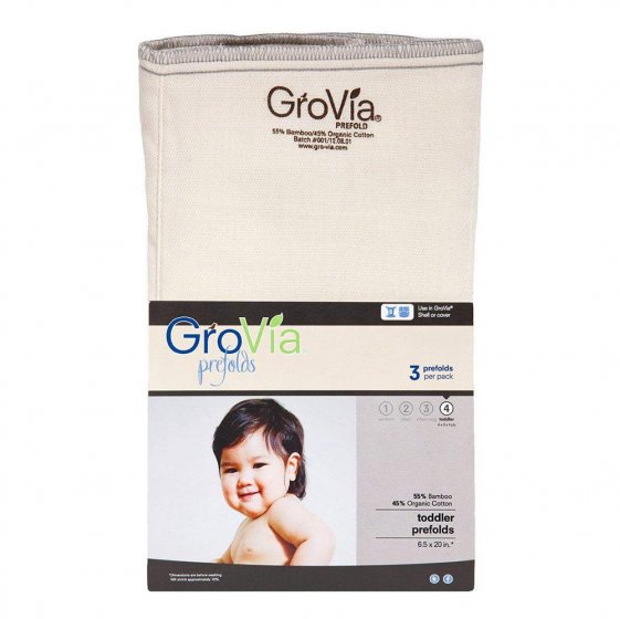 Grovia size 4 organic cotton and bamboo baby prefold cloths on a white background