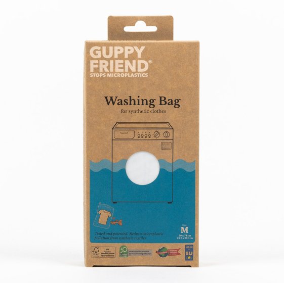 Guppyfriend micro-plastic separating laundry bag on a white background