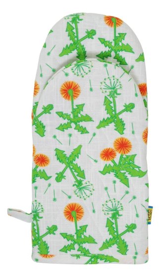 Cotton and linen blend oven glove with bright dandelion print from DUNS