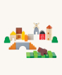 The PlanToys Country Blocks. A set of 27 wooden blocks including animals, barns and a windmill for creative, open-ended play.