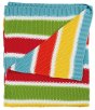 knitted blanket with blue, red, green, white and yellow stripes from frugi