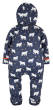 Frugi navy waterproof babysuit with polar bears printed all over