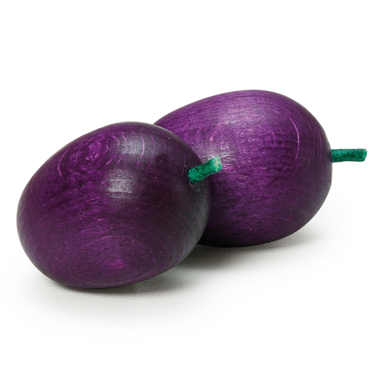 Pair of Erzi Plums Wooden Play Food on a plain background