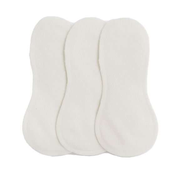 3 white Imse Vimse mini reusable period pads on a white background