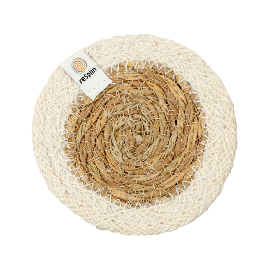 Respiin woven jute and seagrass coaster in the white and natural colour on a white background