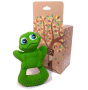 Lanco Bo The Frog 100% Natural Rubber Teething Toy next to his cardboard box