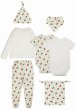 Frugi Beautiful little ladybird newborn gift set with 2 short sleeve bodies, 1 long sleeve wrap body, 1 bottoms, 1 hat, 1 muslin bandana, 1 frugi bag and a hat from the back