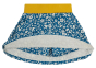 Frugi felicity skort for children in blue with white floral print all over and yellow waistband, and extra layer underneath showing shorts