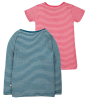 Frugi long sleeve and short sleeve pointelle 2 pack tops in blue and white stripe and pink and white stripe