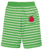 back of green and white stripes organic cotton reversible shorts from frugi