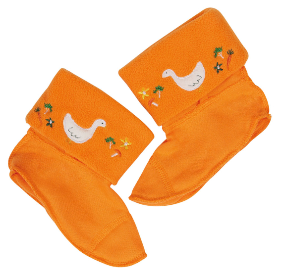 Frugi organic cotton orange welly liner for toddlers with goose embroidery