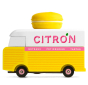 Candylab Yellow toy wooden van with the word citron on the side and a yellow macaron on the top 