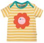 yellow striped short sleeves top with the interactive flower applique from frugi