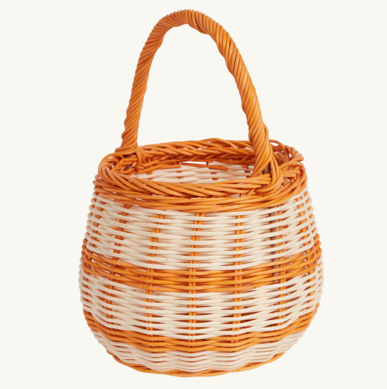 olli ella stripe basket, light cream colour with orange stripes and orange handle