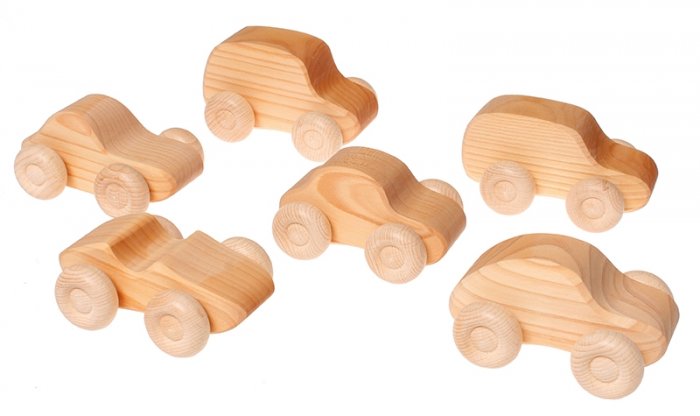 Grimm's 6 Natural Wooden Cars