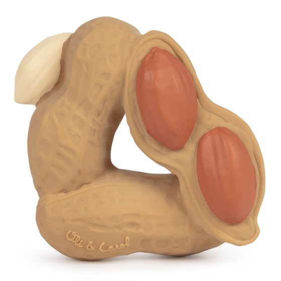 Oli and carol natural rubber paco the peanut baby teether toy on a white background