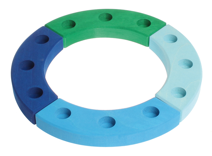 Grimm's 12-Hole Blue-Green Wooden Celebration Ring on a white background