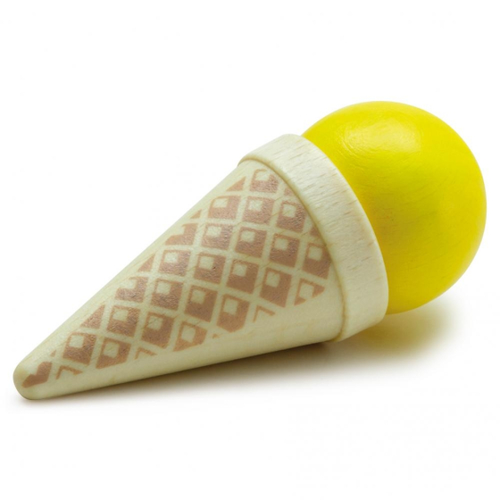 Erzi Yellow Ice Cream Cone Wooden Play Food on a white background