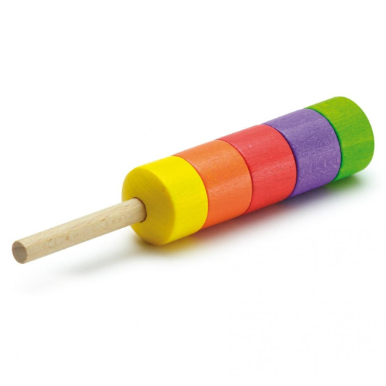 A rainbow striped Erzi Ice Lolly Wooden Play Food on a white background