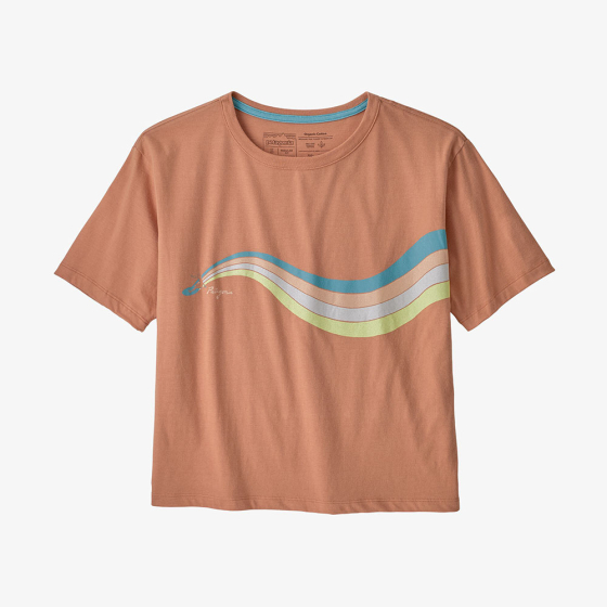 Picture of a the peachy colour t-shirt front facing. Picture background is white.