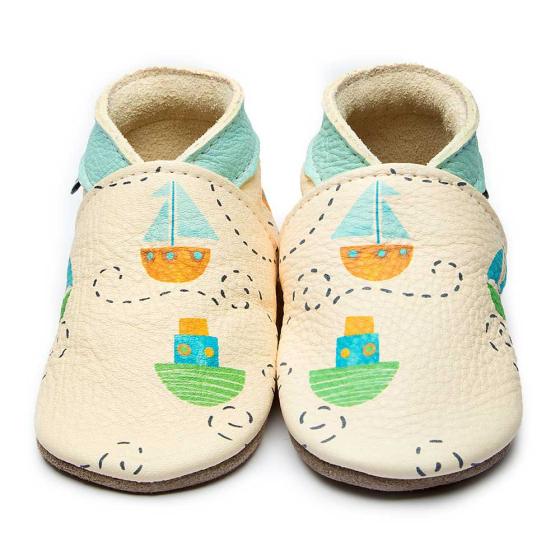 Inch Blue Ahoy There Leather Baby Shoes With Painted Boats