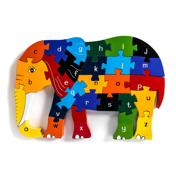Alphabet Jigsaw eco-friendly wooden Elephant jigsaw puzzle on a white background