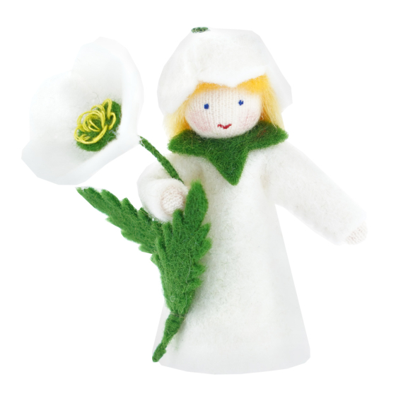 Ambrosius handmade felt christmas flower fairy with white skin on a white background
