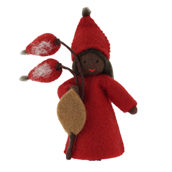 Ambrosius christmas rosehip handmade fairy figure with black skin on a white background