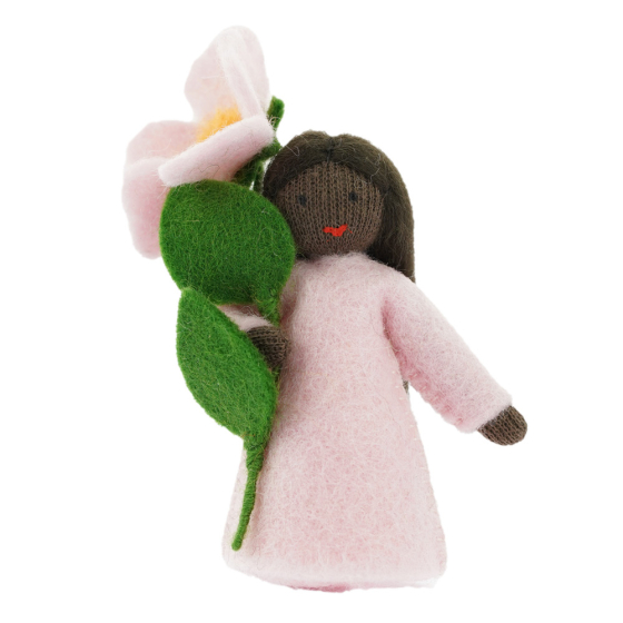 Ambrosius handmade felt sweet briar fairy figure with black skin on a white background