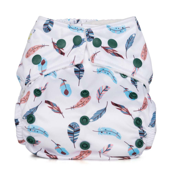 Baba & Boo feathers design one size pocket nappy. 
