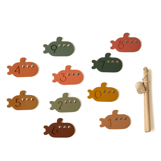 wooden brave submarines magnetic fishing game with numbers in muted earth colours