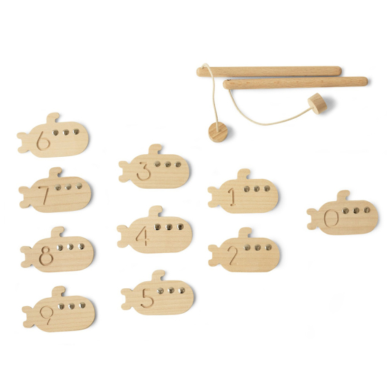 wooden brave submarines magnetic fishing game with numbers from babai toys